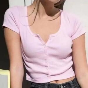 Brandy Melville Light Pink Zelly Button-Up Crop Top